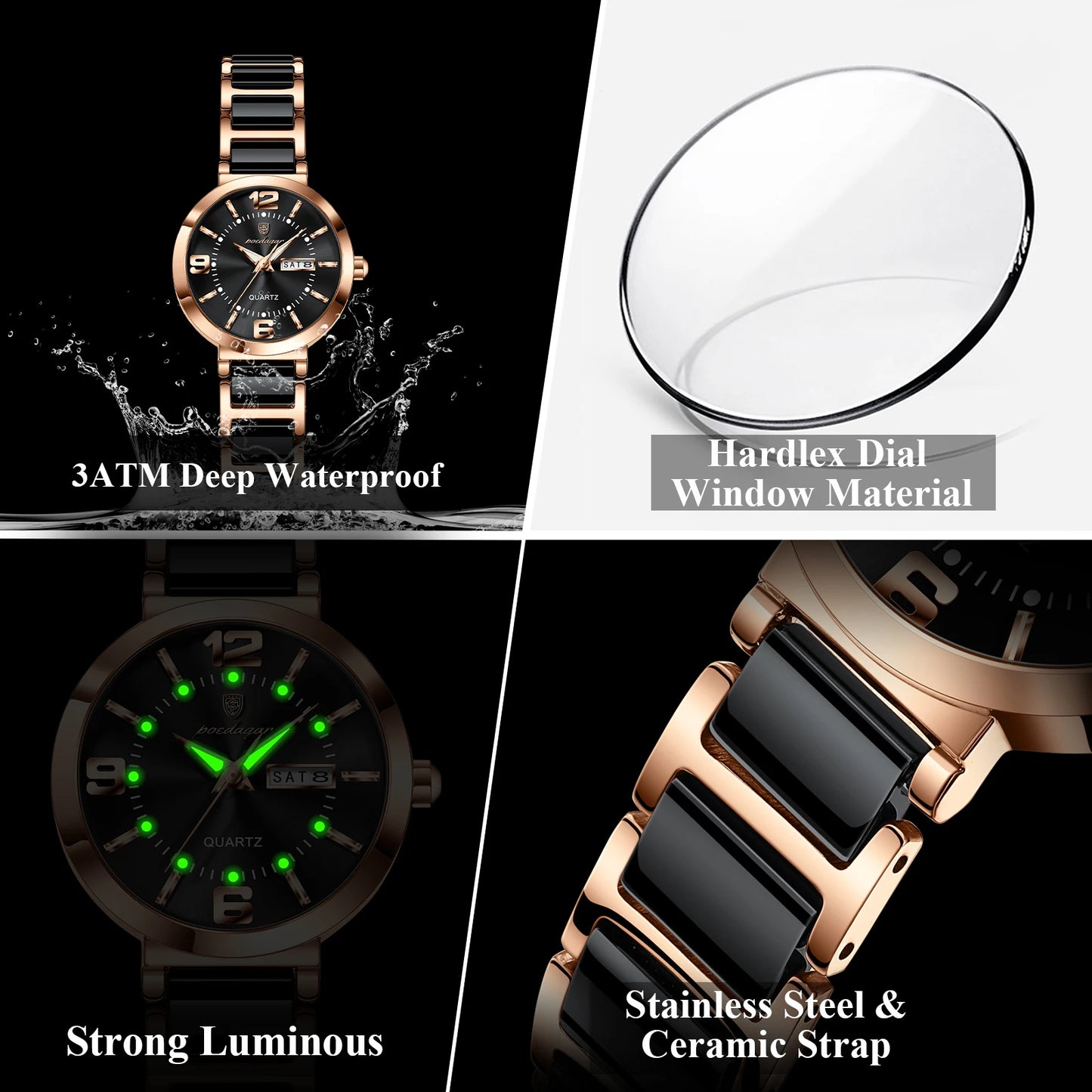 Luxury Stainless Steel Week & Date Quartz Watch