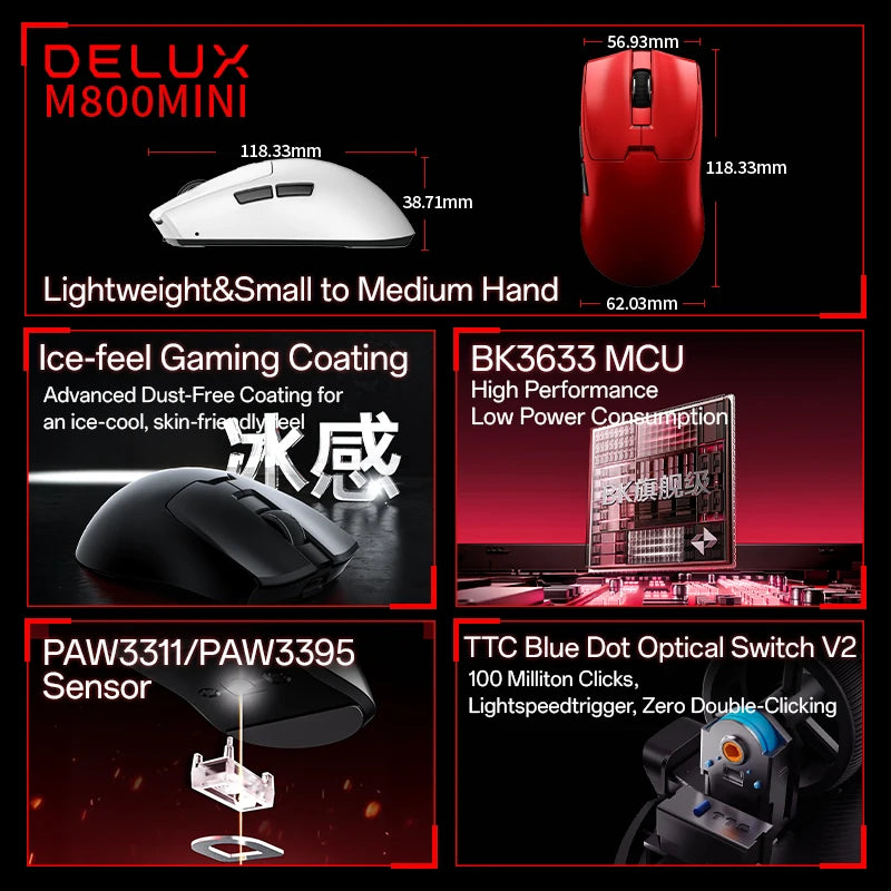 46g Ultra-Lightweight Wireless Gaming Mouse with 1KHz Polling Rate