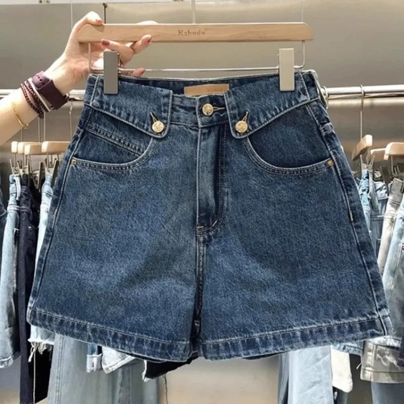 High Waist Straight Leg Denim Shorts