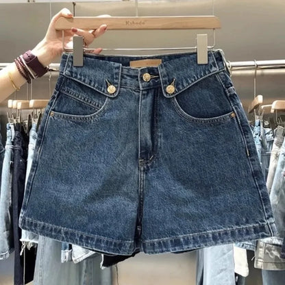 High Waist Straight Leg Denim Shorts