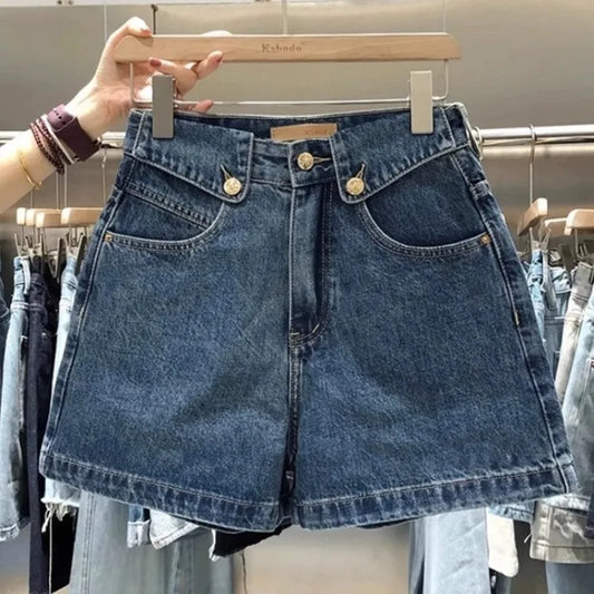 High Waist Straight Leg Denim Shorts