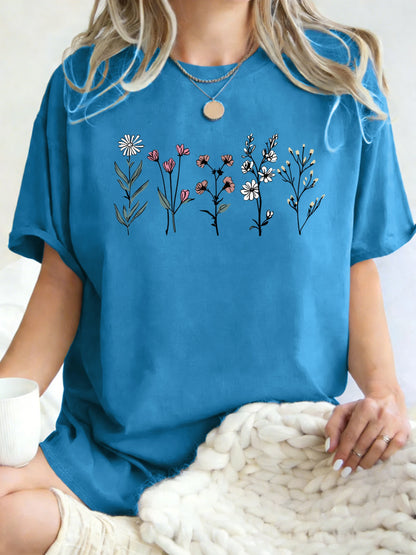 Floral Print Loose Fit Short Sleeve T-Shirt