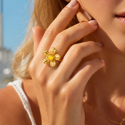 18K Gold Plated Vintage Hollow Floral Statement Ring for Women