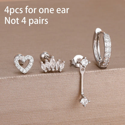 4-Piece Stainless Steel Zircon Huggie Hoop Earrings Set for Women