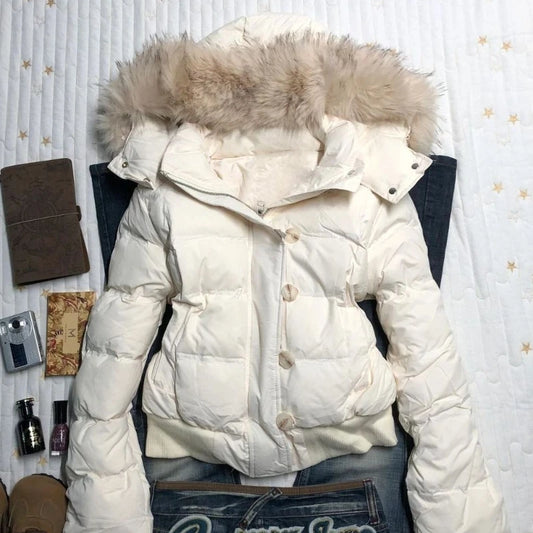 Hooded Fur Collar Warm Jacket