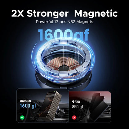 15W Magnetic Wireless Car Charger Phone Holder with LED Light for iPhone 16, 17 Pro Max & MagSafe Compatible Devices