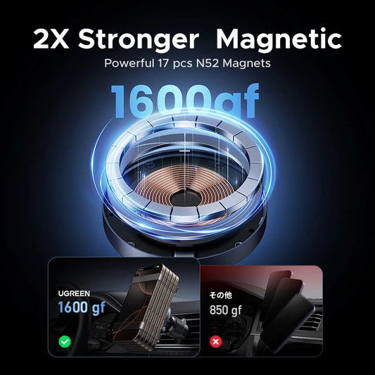 15W Magnetic Wireless Car Charger Phone Holder with LED Light for iPhone 16, 17 Pro Max & MagSafe Compatible Devices