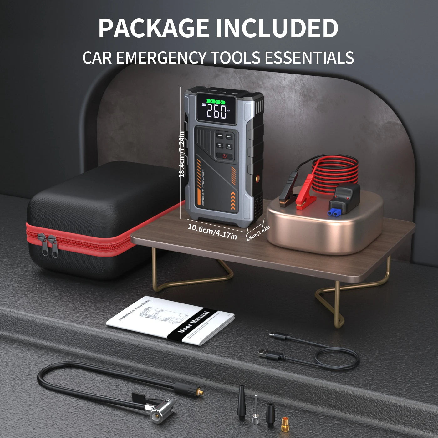 3000A Portable Car Jump Starter with 150 PSI Air Compressor for 7.5L Gas & 6.5L Diesel Engines
