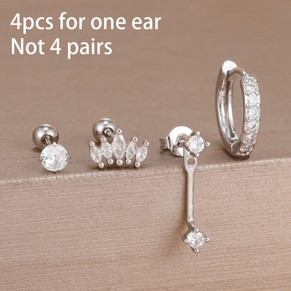 4-Piece Stainless Steel Zircon Huggie Hoop Earrings Set for Women