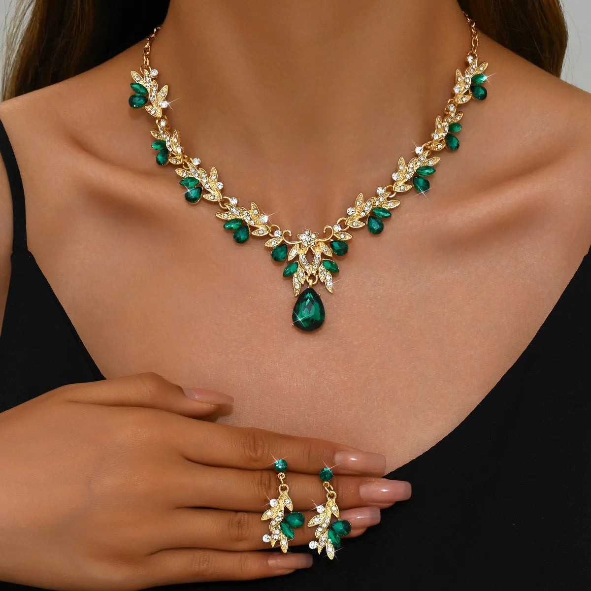 3-Piece Water Drop Choker Necklace & Earrings Jewelry Set for Women
