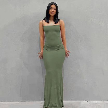Sleeveless Spaghetti Strap Bodycon Trumpet Maxi Dress