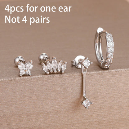 4-Piece Stainless Steel Zircon Huggie Hoop Earrings Set for Women