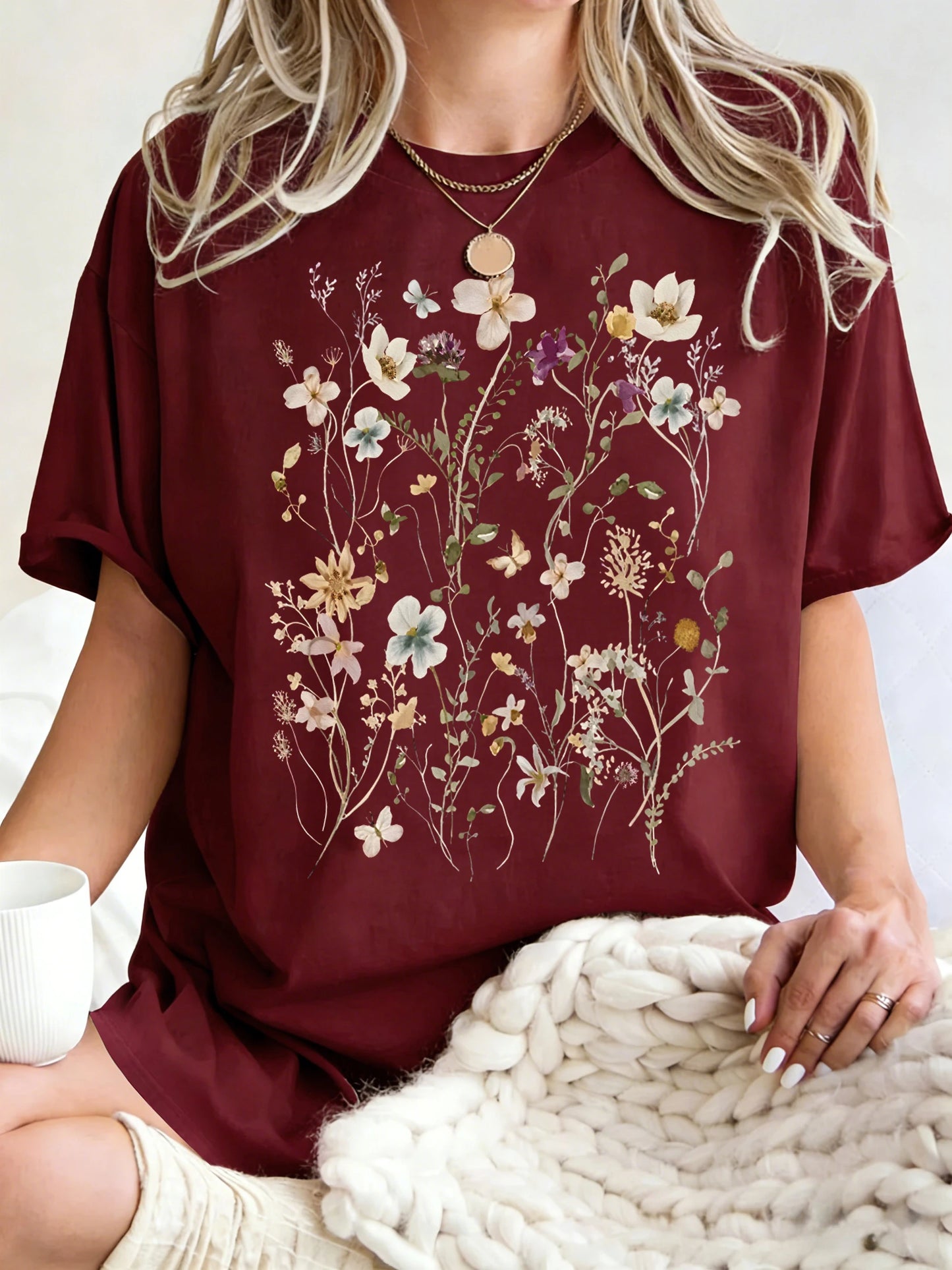 Floral Cluster Print Oversized Short Sleeve T-Shirt