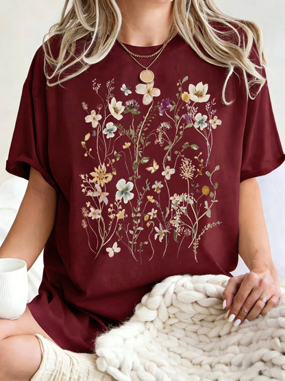 Floral Cluster Print Oversized Short Sleeve T-Shirt