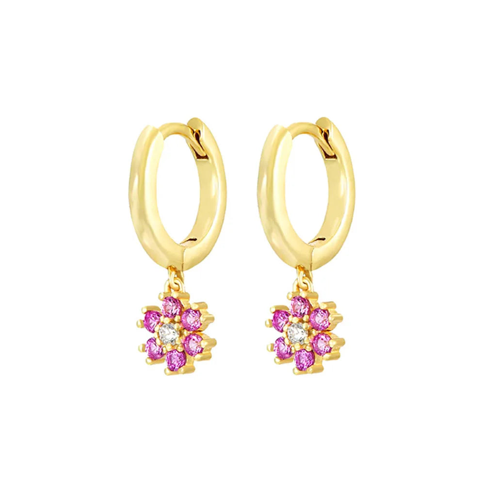 Stainless Steel Flower Dangle Earrings with Sparkling Zircon