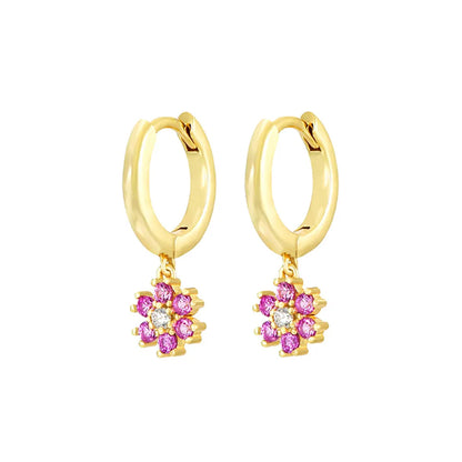 Stainless Steel Flower Dangle Earrings with Sparkling Zircon