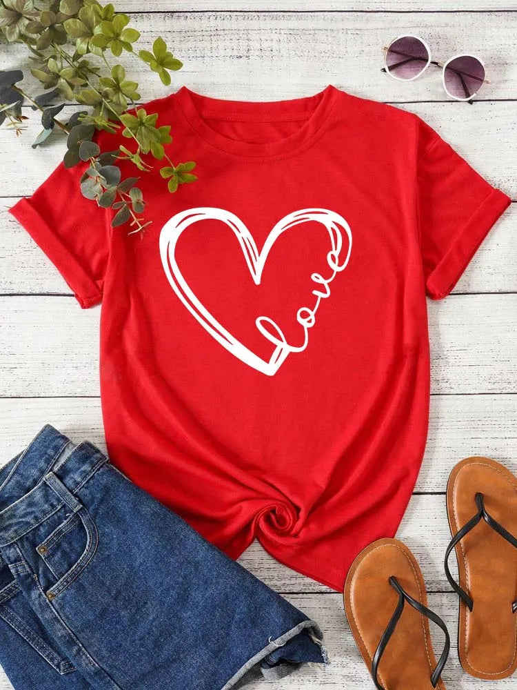 Love Heart Graphic Print Short Sleeve T-Shirt