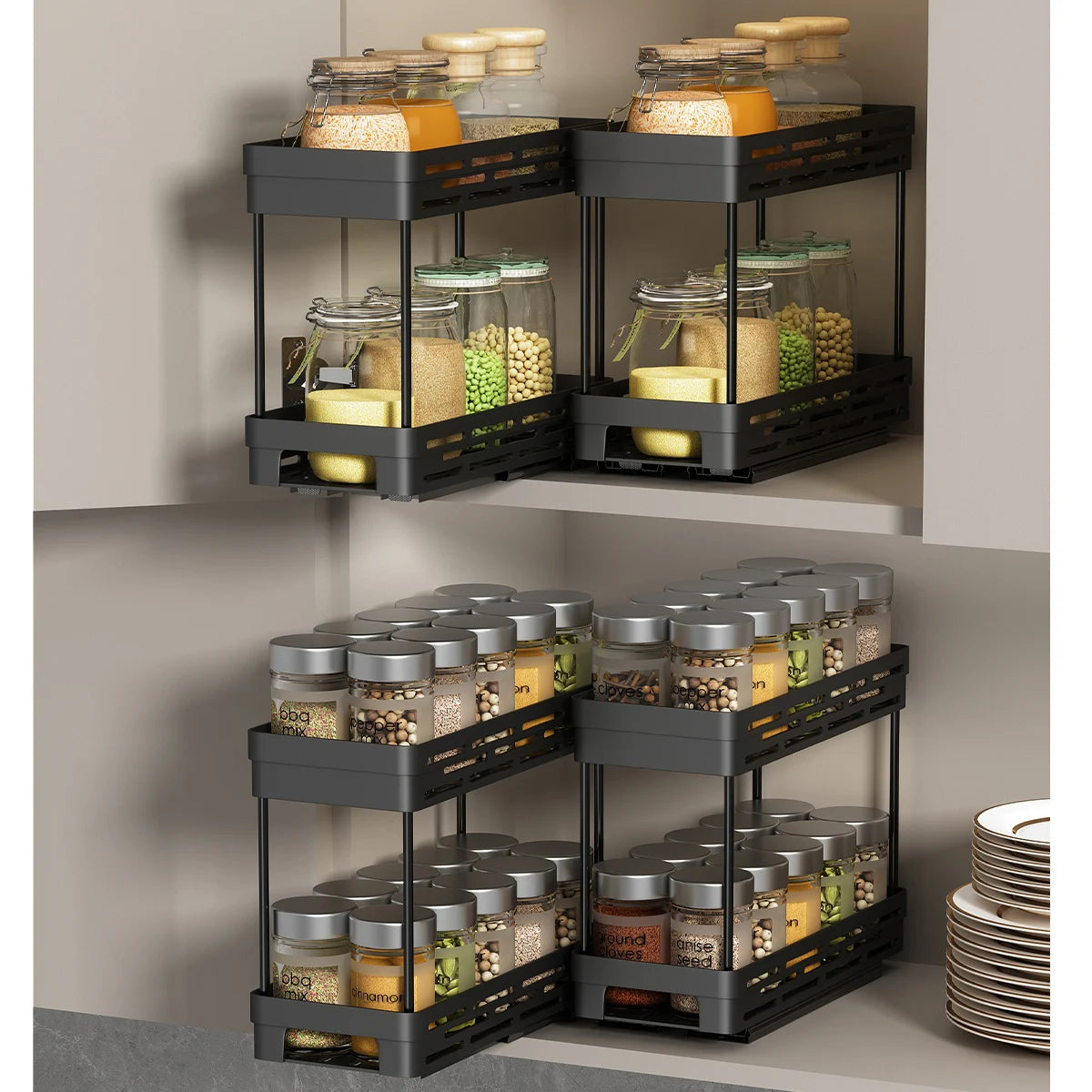 2-Tier Pull-Out Spice Rack Organizer