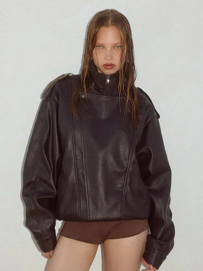 Lapel Collar Leather Jacket