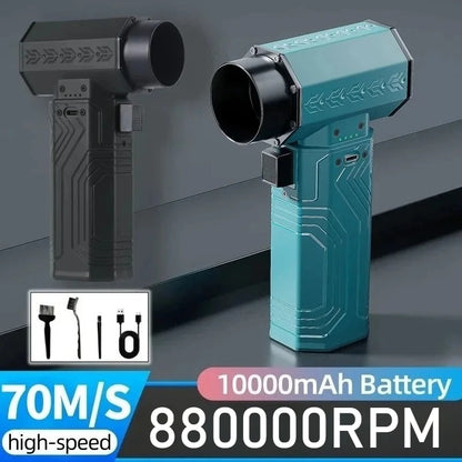 880000RPM Turbo Jet Blower with 10000mAh Battery, 70m/s Airflow for Car Drying, Dust Removal & Leaf Blowing