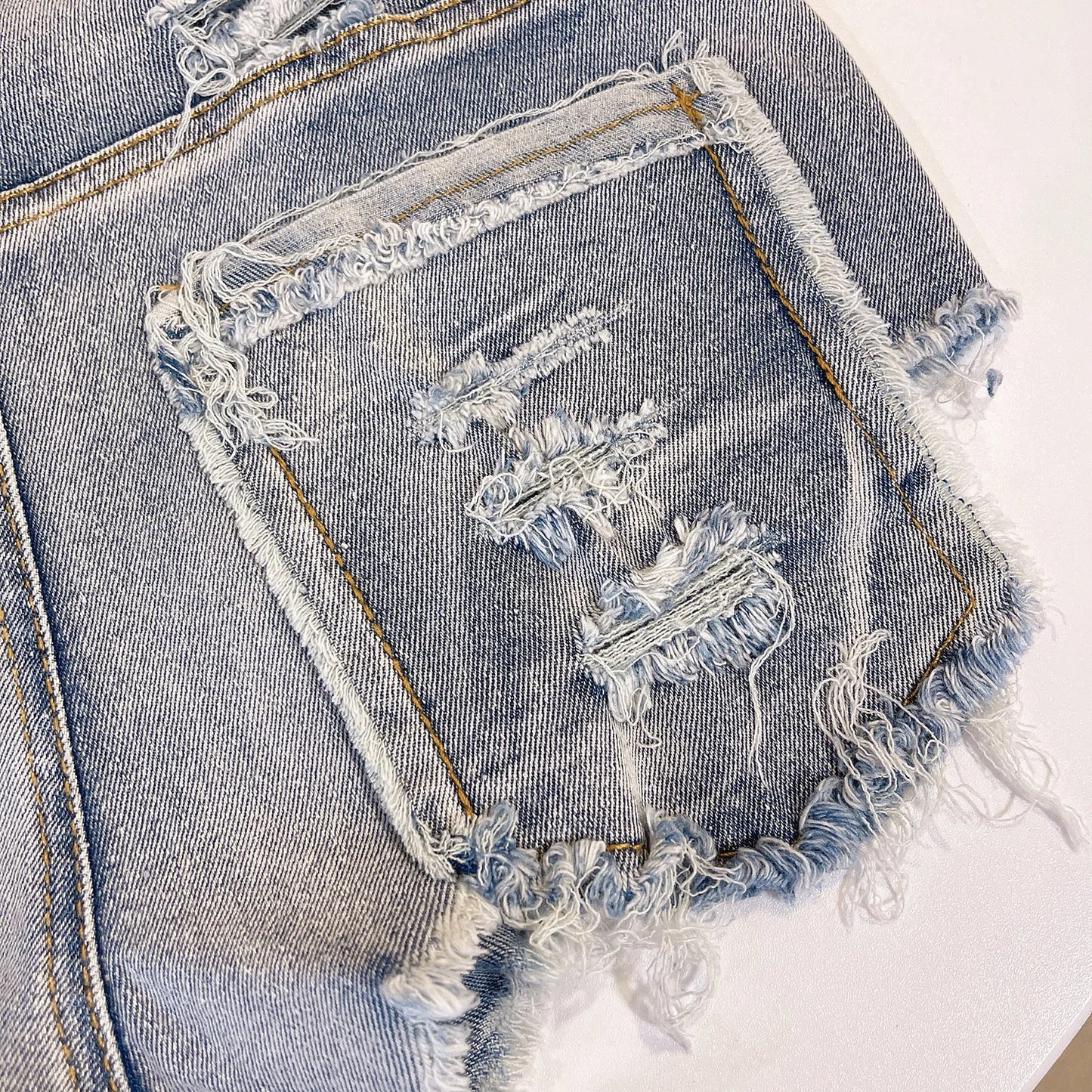High Waist Hollow Out Ripped Denim Shorts