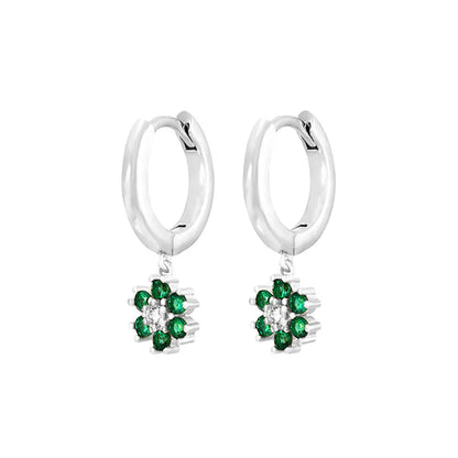 Stainless Steel Flower Dangle Earrings with Sparkling Zircon