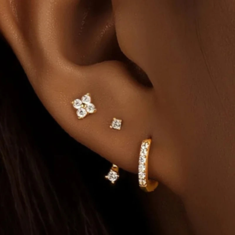 3-Piece Stainless Steel Zircon Huggie Hoop Earrings Set for Women