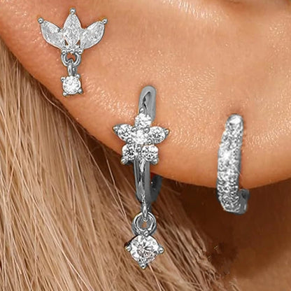 3-Piece Stainless Steel Zircon Huggie Hoop Earrings Set for Women