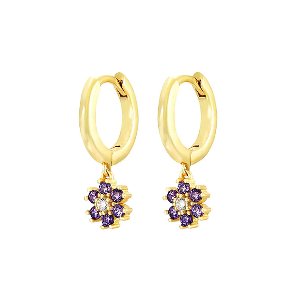 Stainless Steel Flower Dangle Earrings with Sparkling Zircon