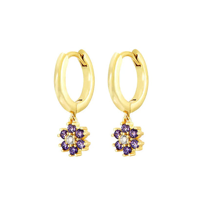 Stainless Steel Flower Dangle Earrings with Sparkling Zircon