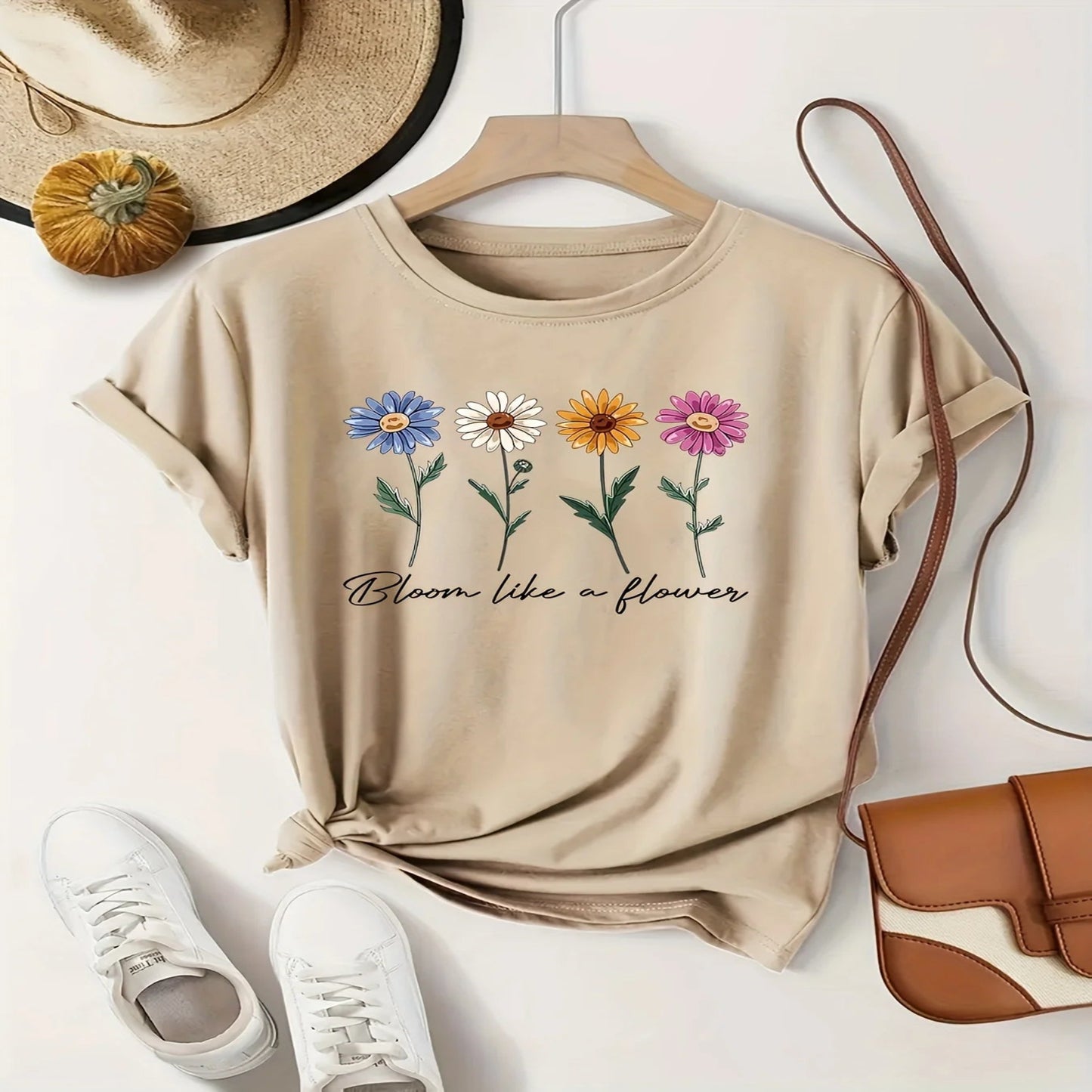 Retro Floral Print Short Sleeve Casual T-Shirt