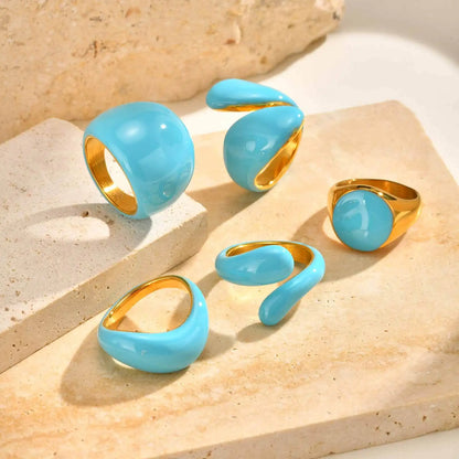Chunky Open Twist Blue Enamel Statement Ring for Women