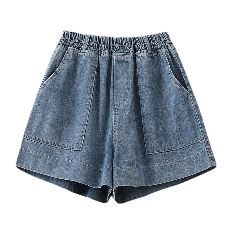 High Waist Plus Size Loose Fit Wide Leg Stretch Denim Shorts