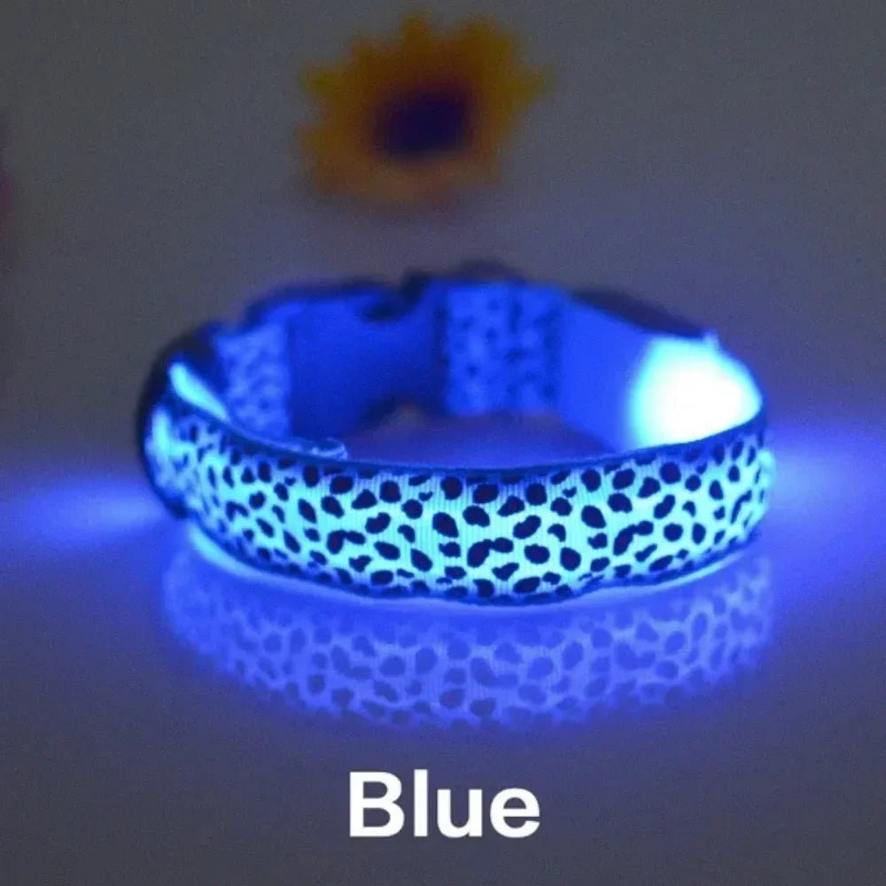 Leopard Print LED Safety Dog Collar
