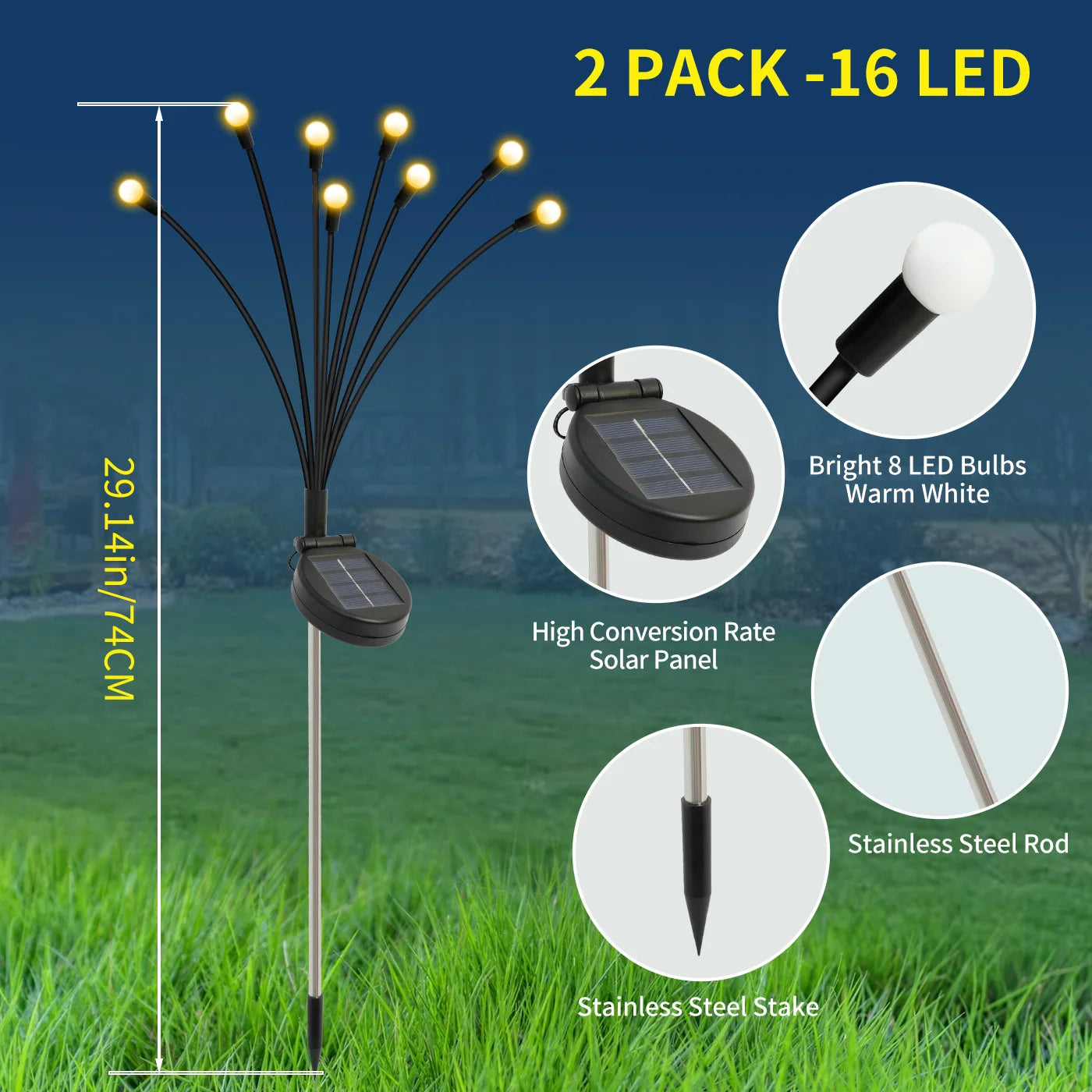 8-Head Solar Firefly Garden Lights