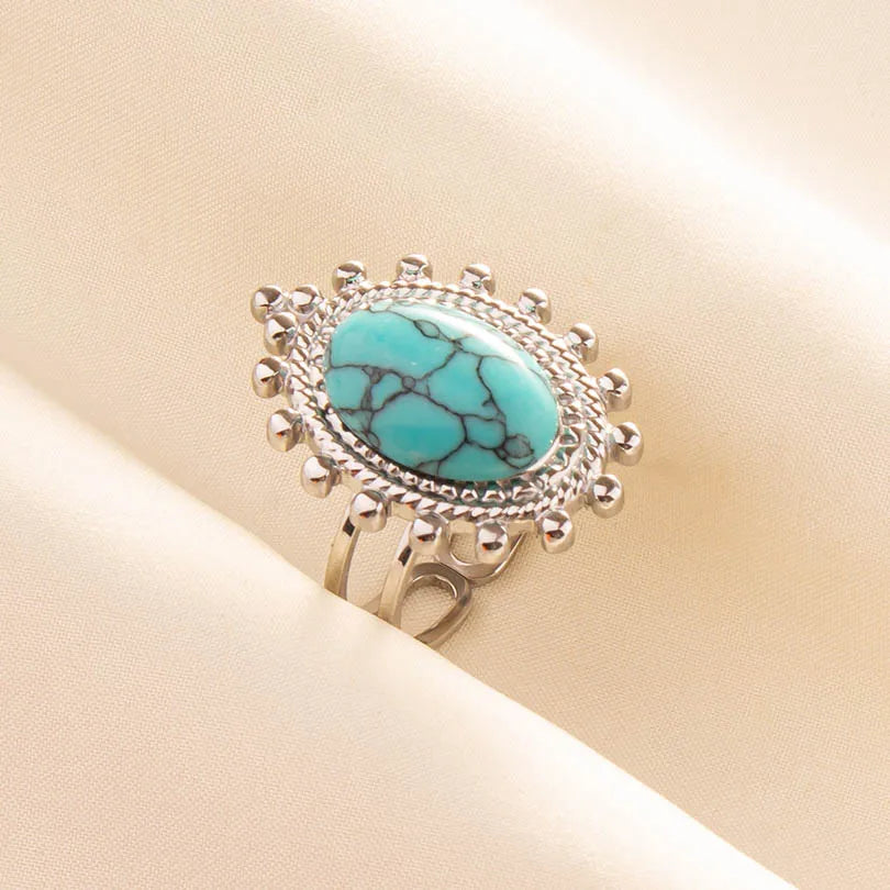 Bohemian Turquoise Gemstone Adjustable Ring for Women