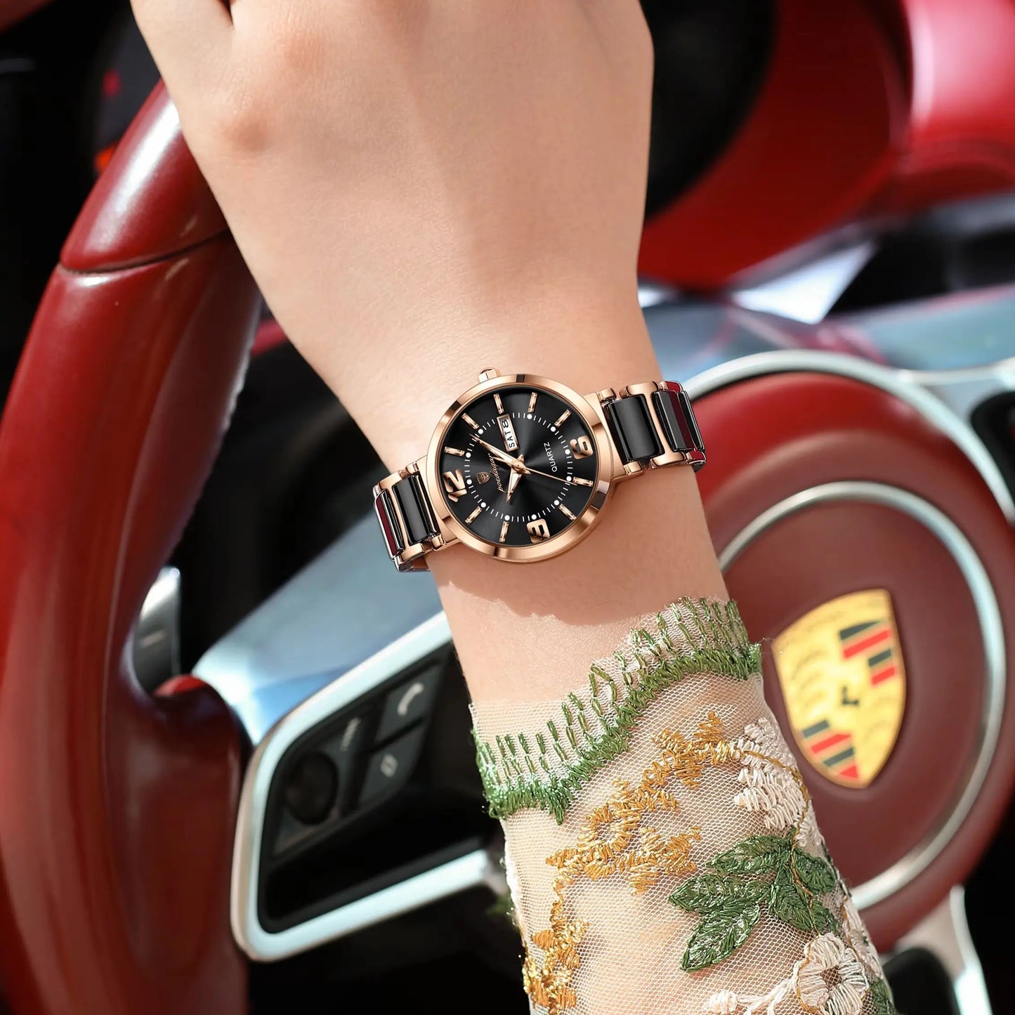 Luxury Stainless Steel Week & Date Quartz Watch
