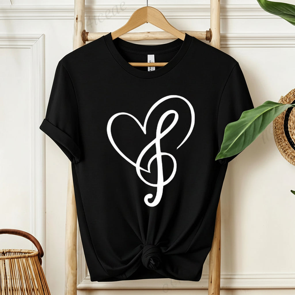 Minimalist Music Note Heart Print T-Shirt