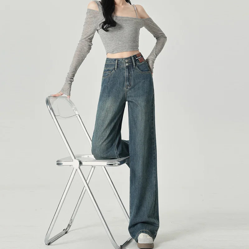 High-Waist Wide Leg Jeans with Contrast Panel Detail