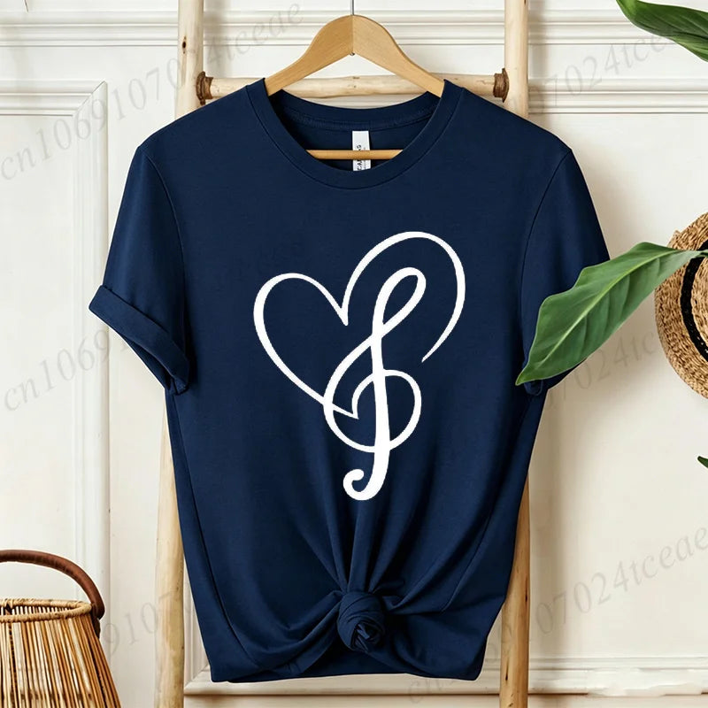 Minimalist Music Note Heart Print T-Shirt