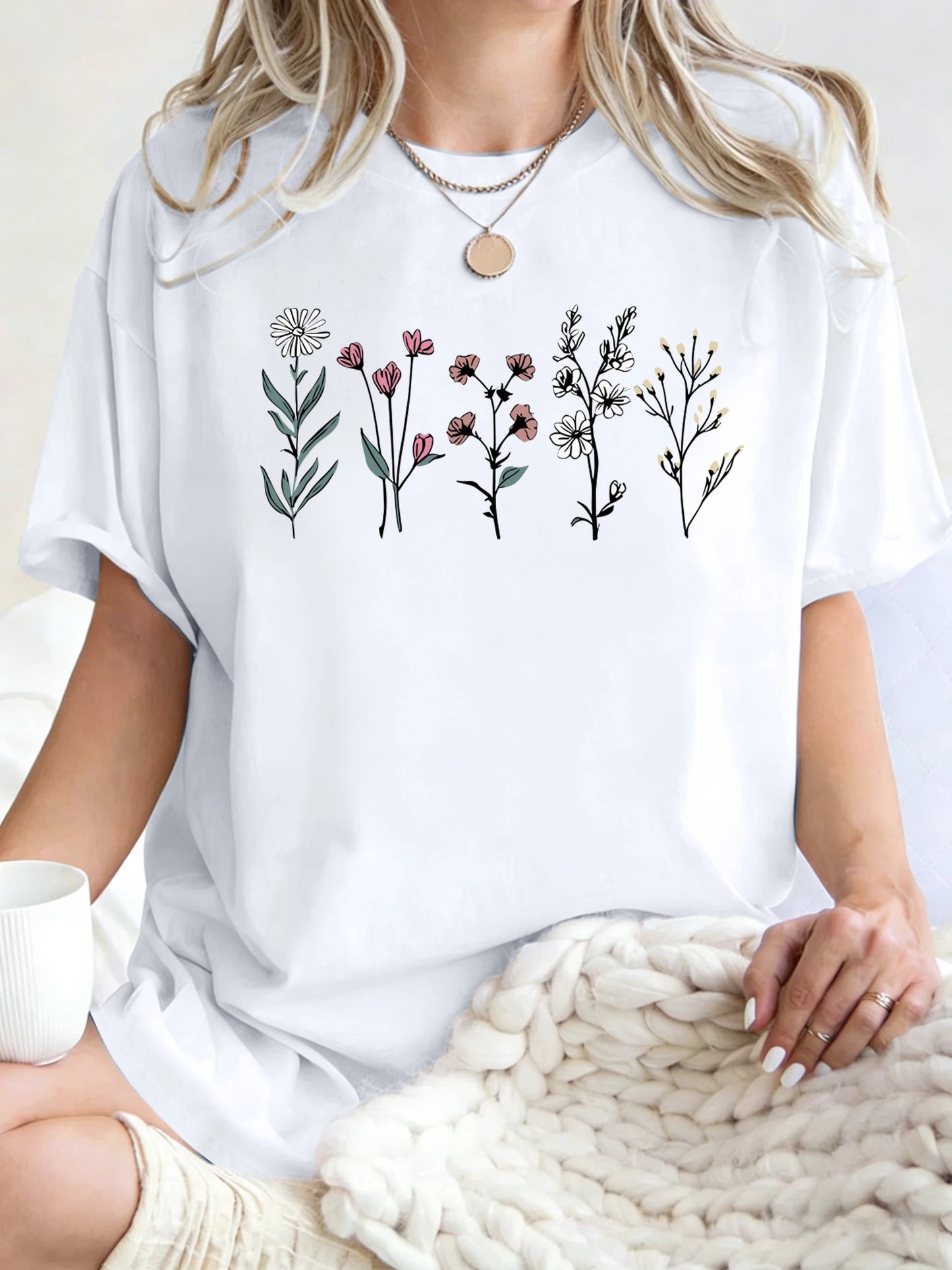 Floral Print Loose Fit Short Sleeve T-Shirt