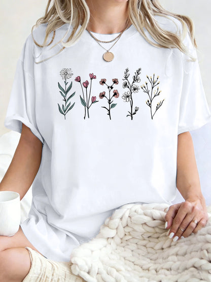 Floral Print Loose Fit Short Sleeve T-Shirt