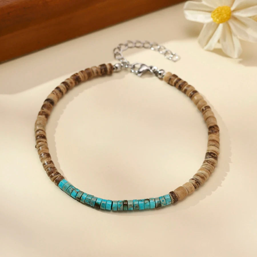 Bohemian Coconut Shell & Natural Stone Beaded Anklet for Women
