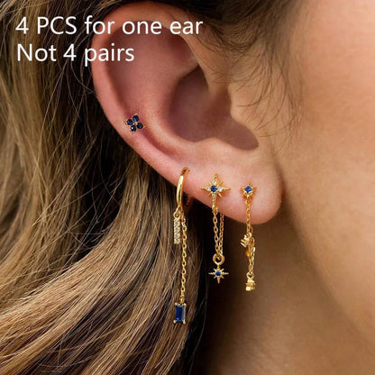 4-Piece Stainless Steel Zircon Huggie Hoop Earrings Set for Women