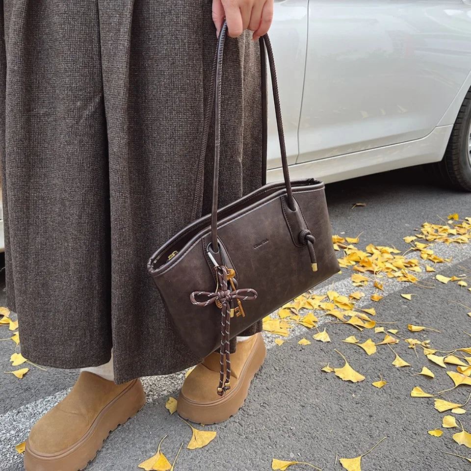 Winter PU Leather Shoulder Bags for Women Y2K Hot Female Crossbody Bag Lady Luxury Handbags and Purses Retro Tote Top-handle Bag