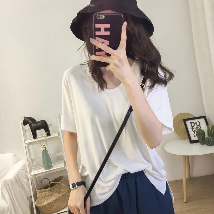 Solid Color Cotton Short Sleeve T-Shirt