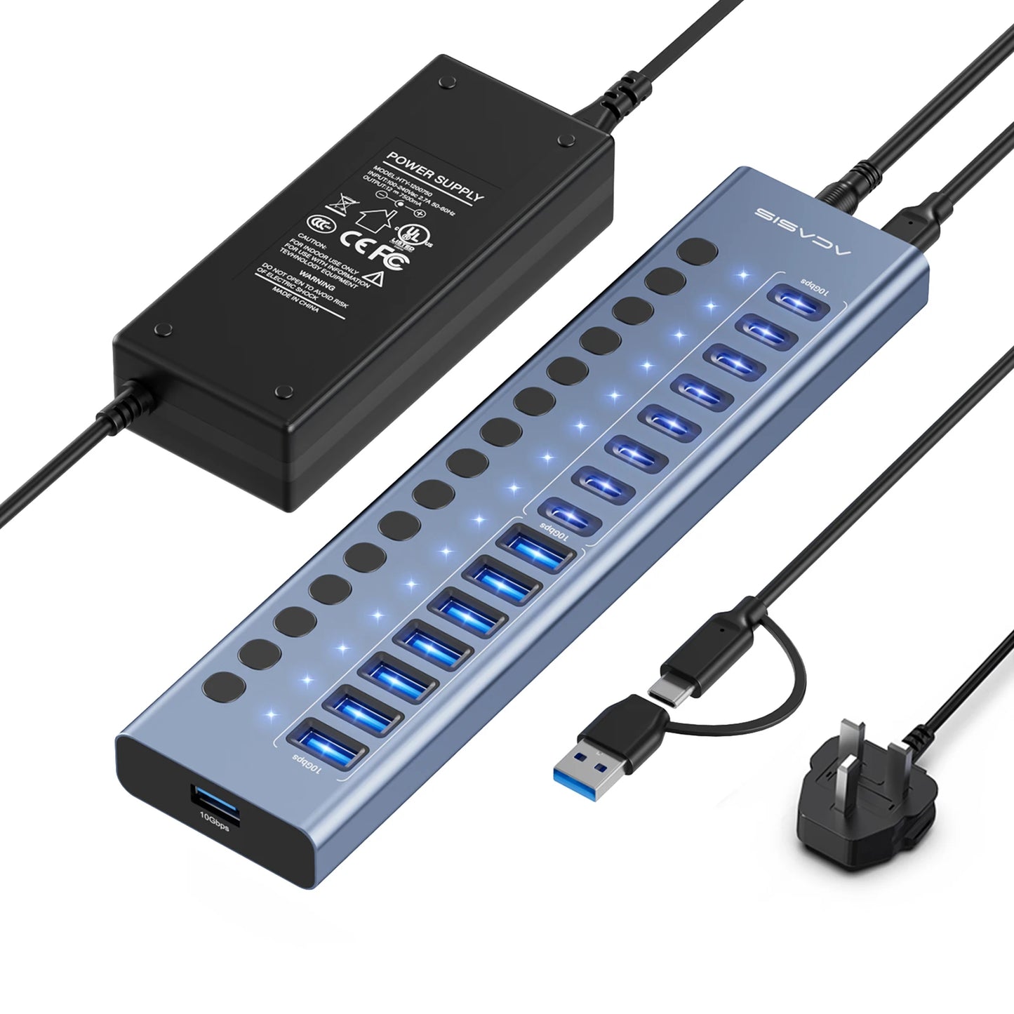 10Gbps Multi-Port USB Hub with Individual Switches