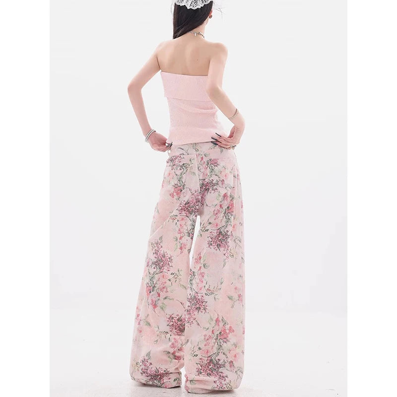 Embroidered Wide-Leg Denim Jeans with Printed Design
