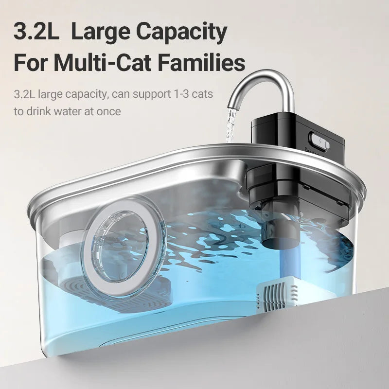 3.2L Wireless Smart Stainless Steel Pet Water Fountain