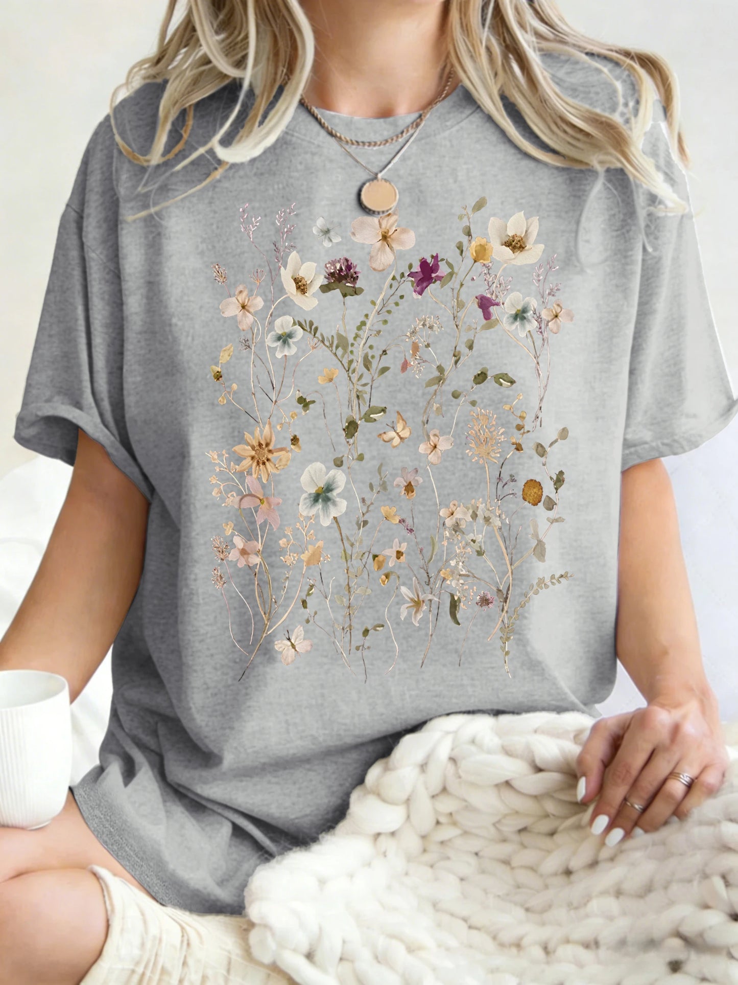 Floral Cluster Print Oversized Short Sleeve T-Shirt